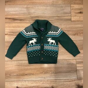 100% Cotton Cherokee Forest Green and Cream Kids Moose Holiday  Sweater